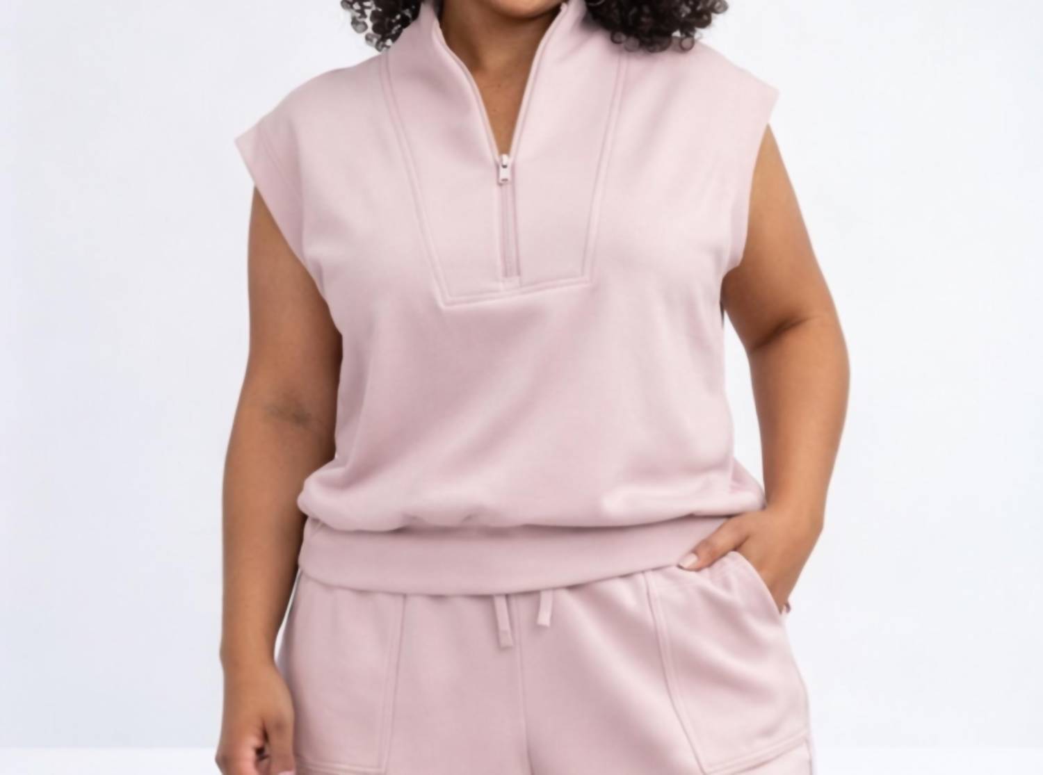 RAE MODE Alisha Luxe Quarter Zip Sweater Tank in mauve - women's sweater - view 4