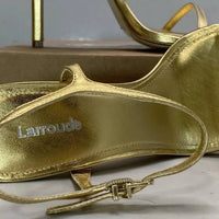 Larroude Women's Venus Stiletto Patent Leather Heel Sandals in gold - women's sandal - view 7
