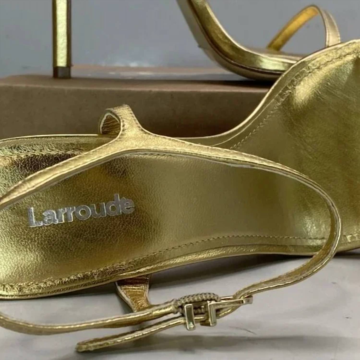 Larroude Women's Venus Stiletto Patent Leather Heel Sandals in gold - women's sandal - view 7