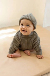 Rylee + Cru Chunky Knit Sweater in olive - kids' sweater