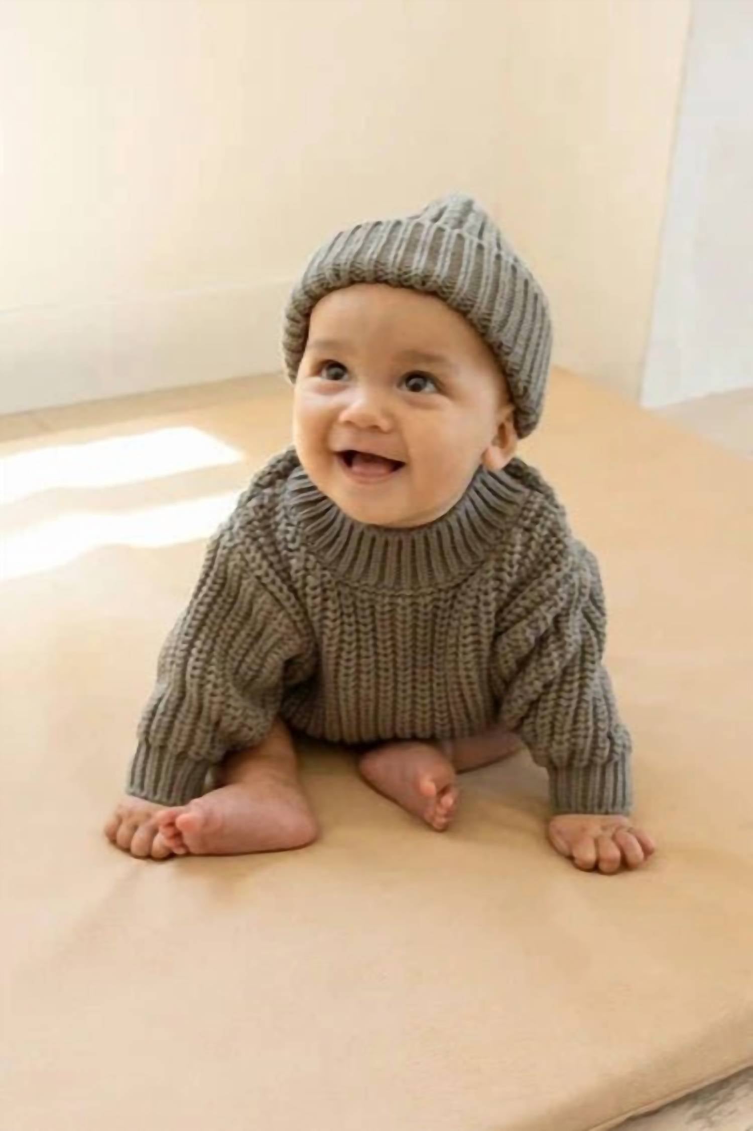 Rylee + Cru Chunky Knit Sweater in olive - kids' sweater