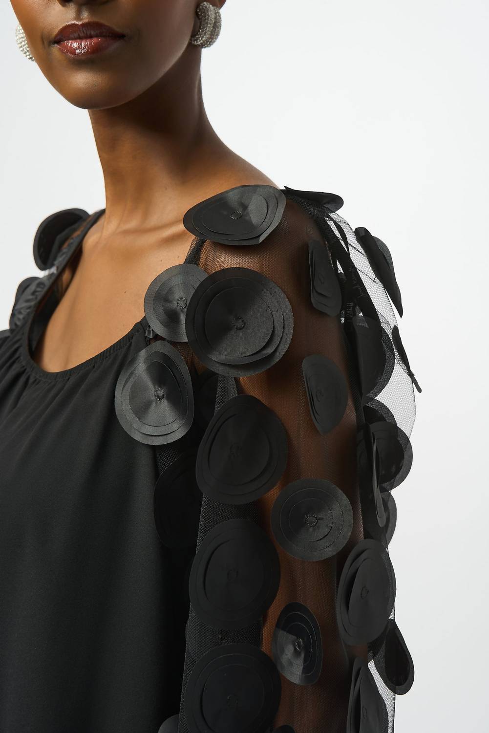 Joseph Ribkoff Silky Knit Dot Sleeves Top in black - women's long sleeve top - alternate view