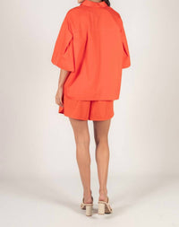 Before You Collection Lily Poplin High Waisted Shorts in poppy - women's shorts - alternate view