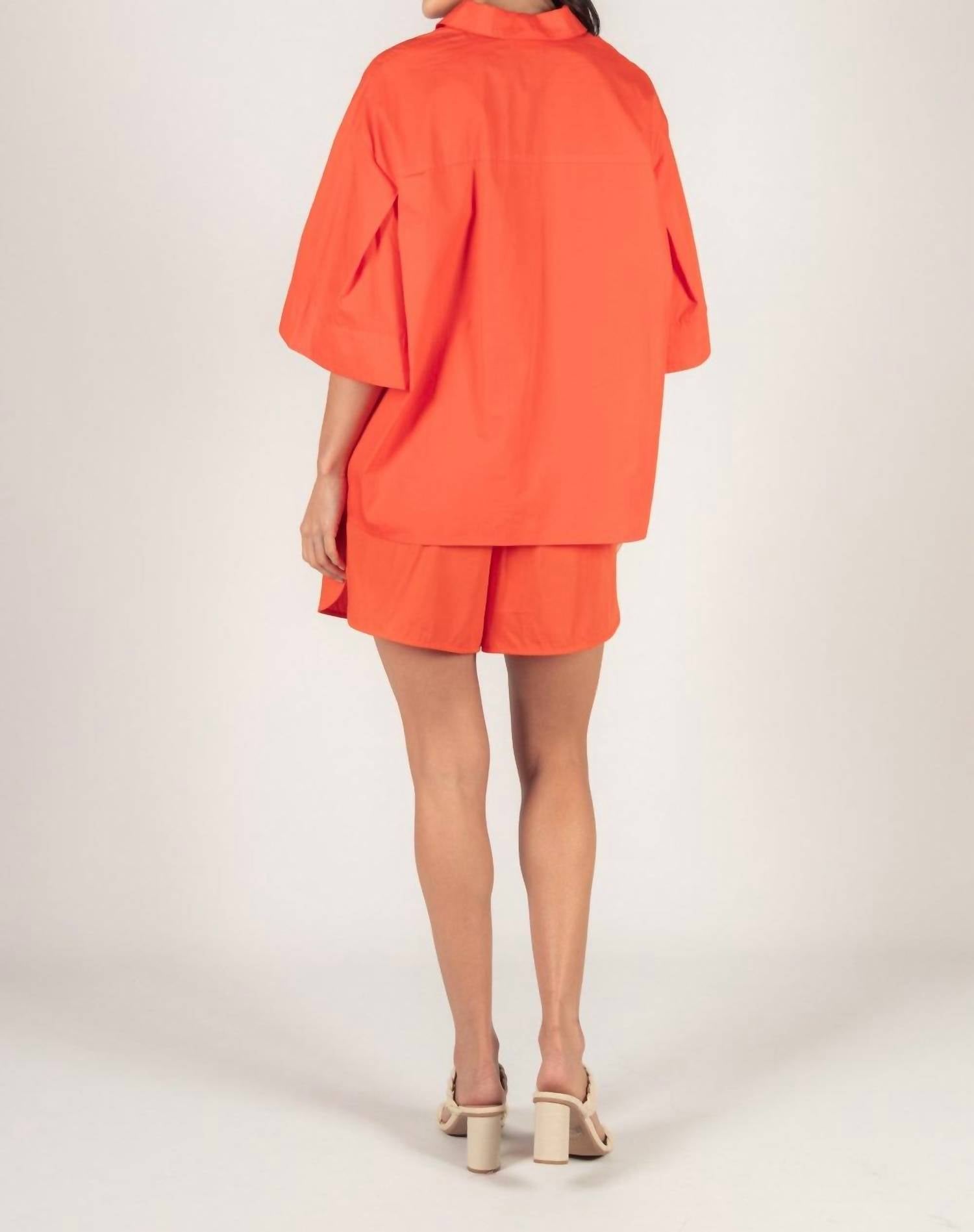 Before You Collection Lily Poplin High Waisted Shorts in poppy - women's shorts - alternate view