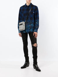 Amiri Crystal Painter Flannel Button Down Shirt in navy black - men's shirt - detail view
