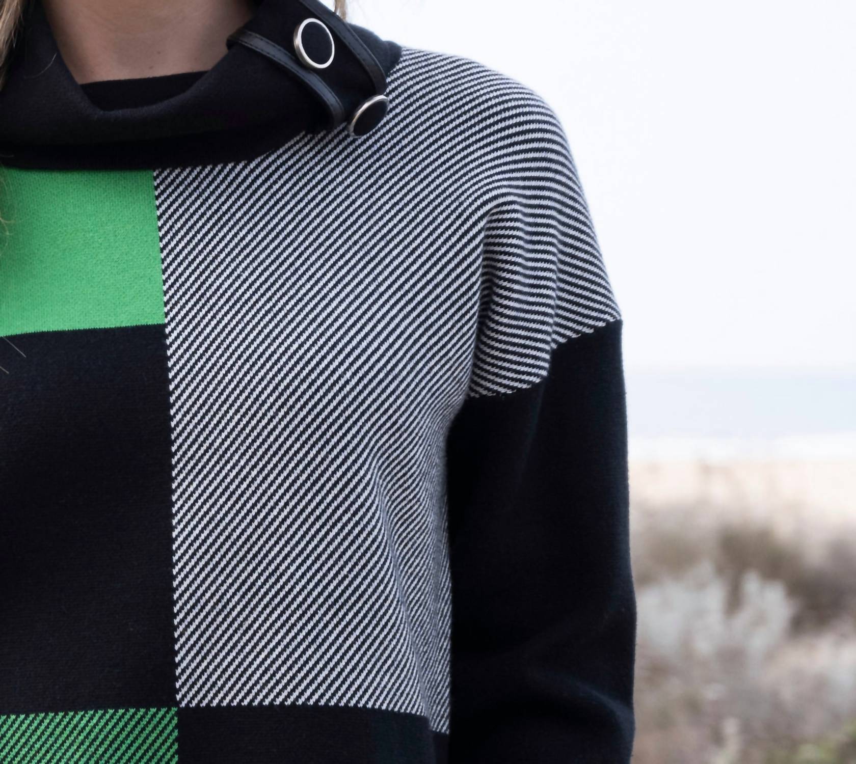 Marble - Checkered Cowl Neck Sweater