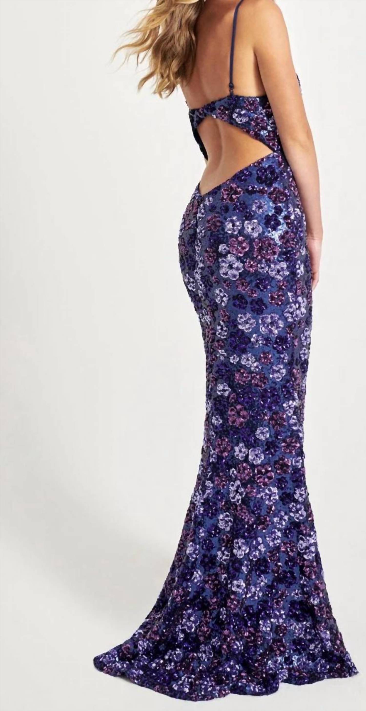 Faviana - Sequin Floral Design Prom Dress