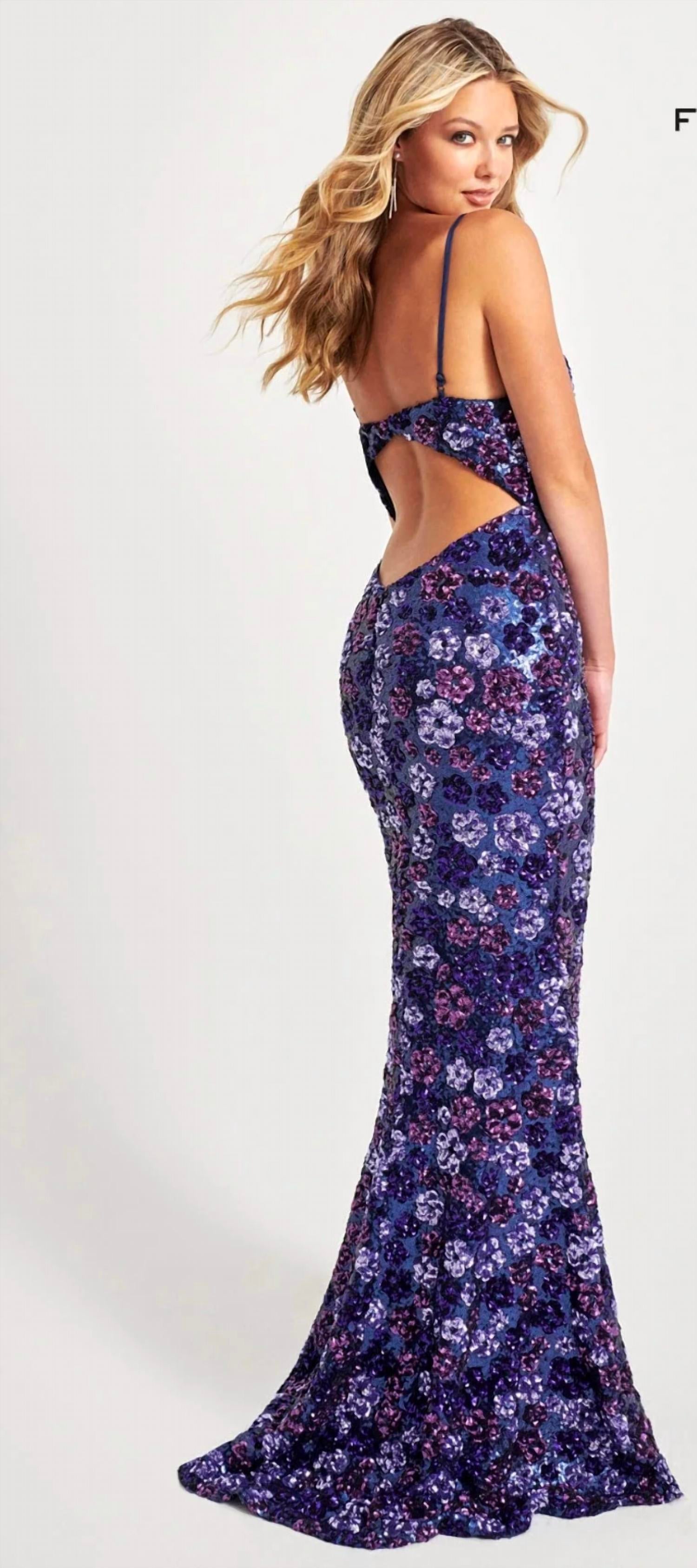 Faviana - Sequin Floral Design Prom Dress