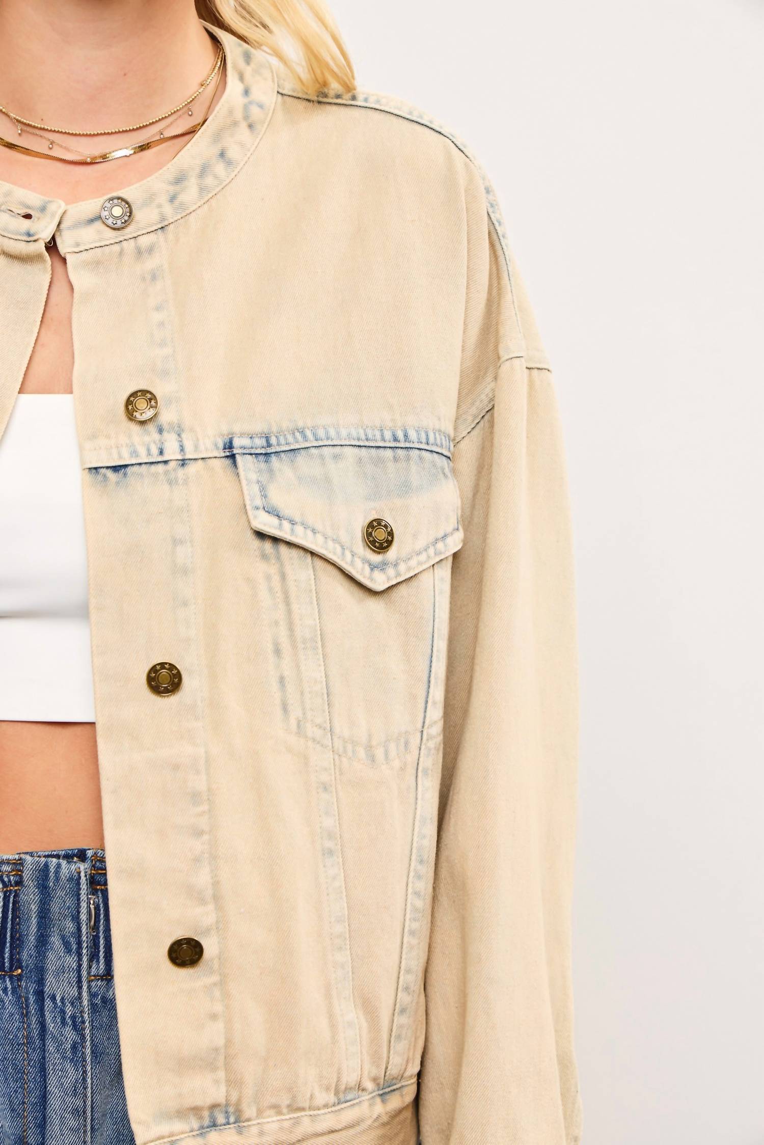 Mustard Seed - Banded Collar Denim Jacket