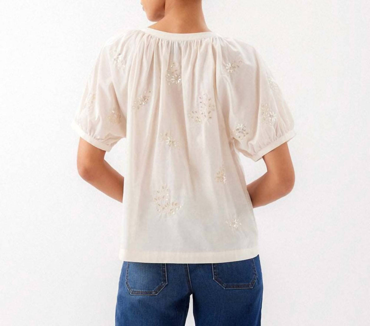 Karen Kane - Short Sleeve Embroidered Peasant Top