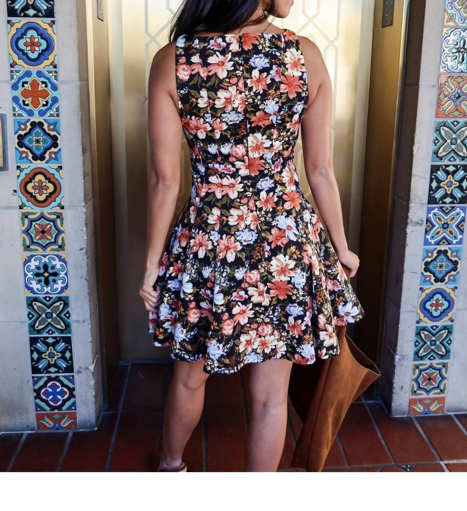 Olivaceous - Dark Blooms Mini Dress