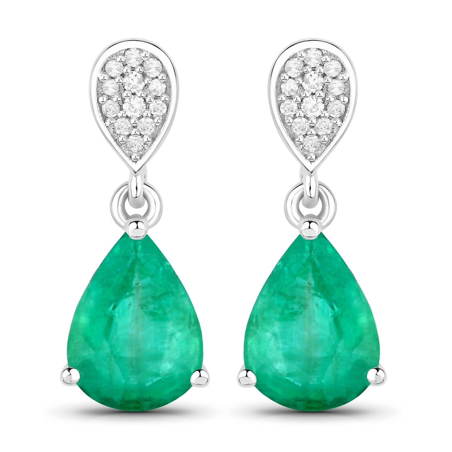 Diana M Jewels Women's Pear Natural Zambian Emerald Stud Earrings (2.28 Ct) - Classic Plus in 14k white gold - women's item