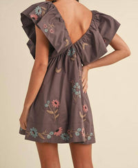 Mable - Galatea Bow Ruffle Sleeve Babydoll Mini Dress
