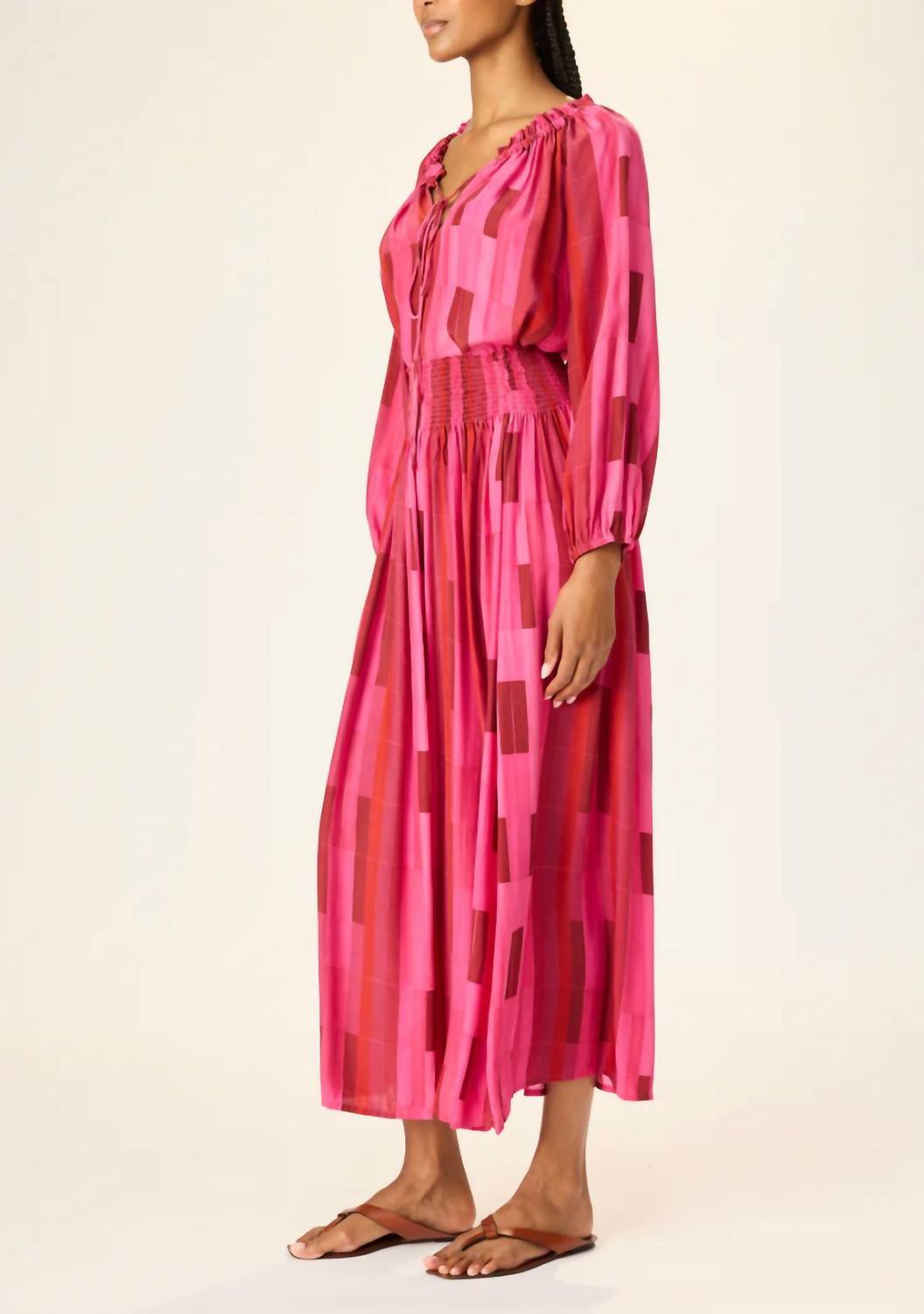 natalie martin Ashley Long Sleeve Top in sea glass silk pink - women's blouse - detail view