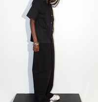 knotWTR Crystal Denim Short Sleeve Shirt in black - women's shirt - alternate view