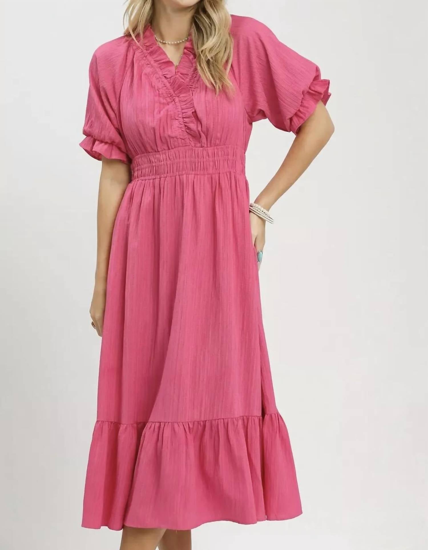 Umgee - Puffed Sleeve Midi Dress