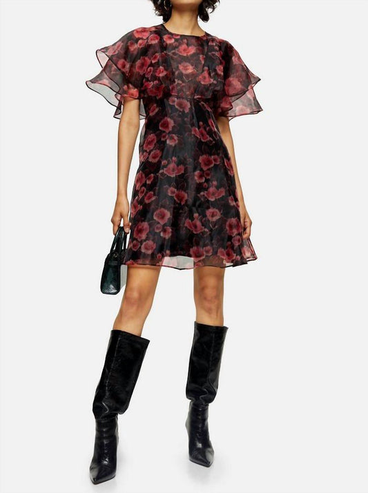 Topshop - Organza Floral Ruffle Mini Dress