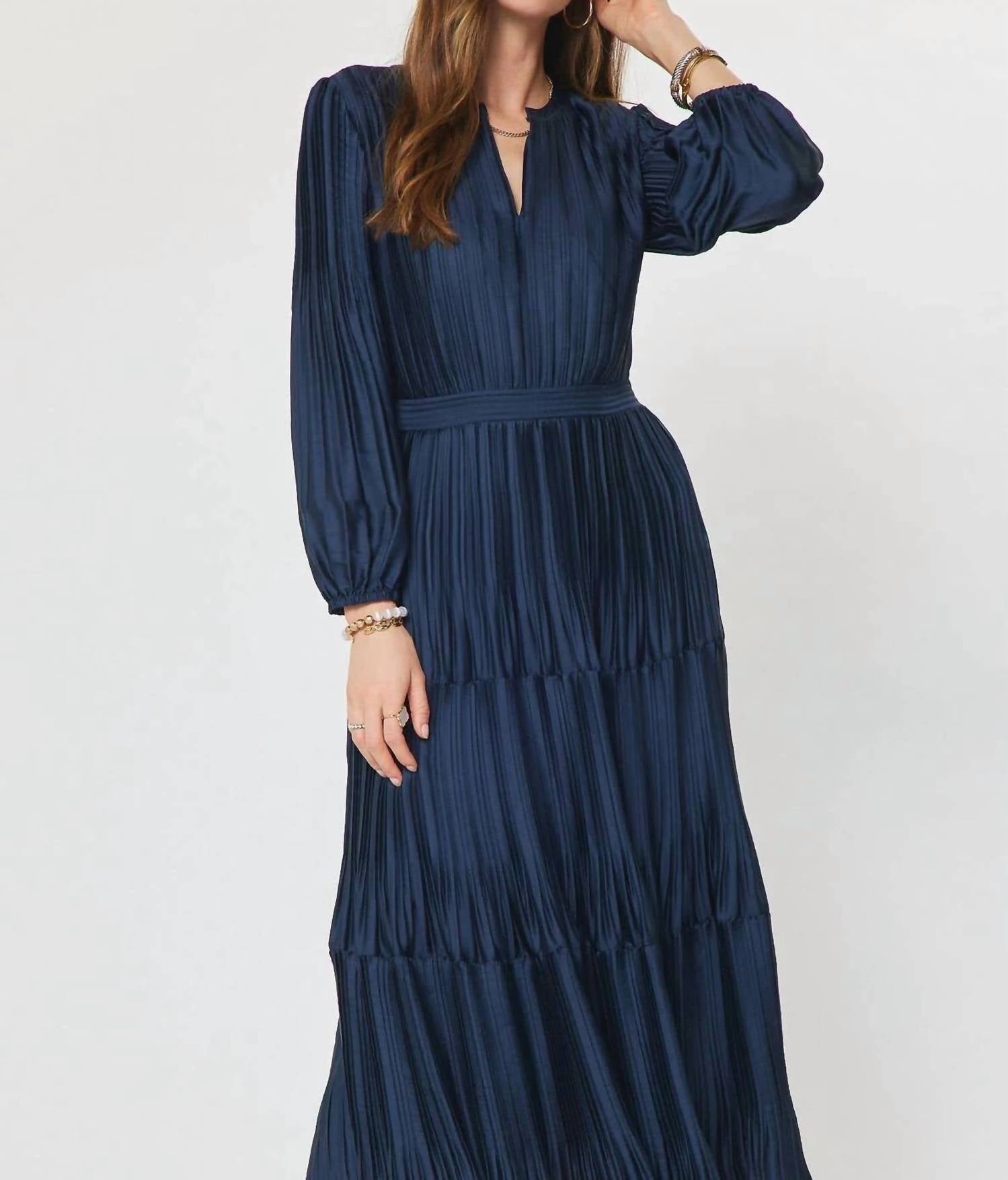 Current Air - Pleated Long Sleeve Maxi Dress