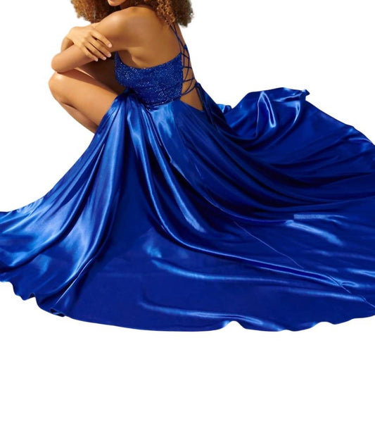 Faviana - Long Charmeuse Dress With Beaded Corset