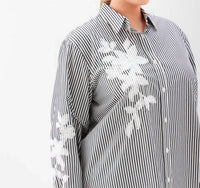 Karen Kane - Long Sleeve Stripe Embroidered Shirt - Plus Size