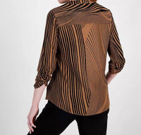 T Tahari - Mixed-stripe Mandarin Blouse