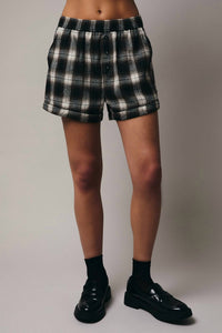 Sunday Edition Plaid Boxer Shorts in brown cream - women's shorts - alternate view