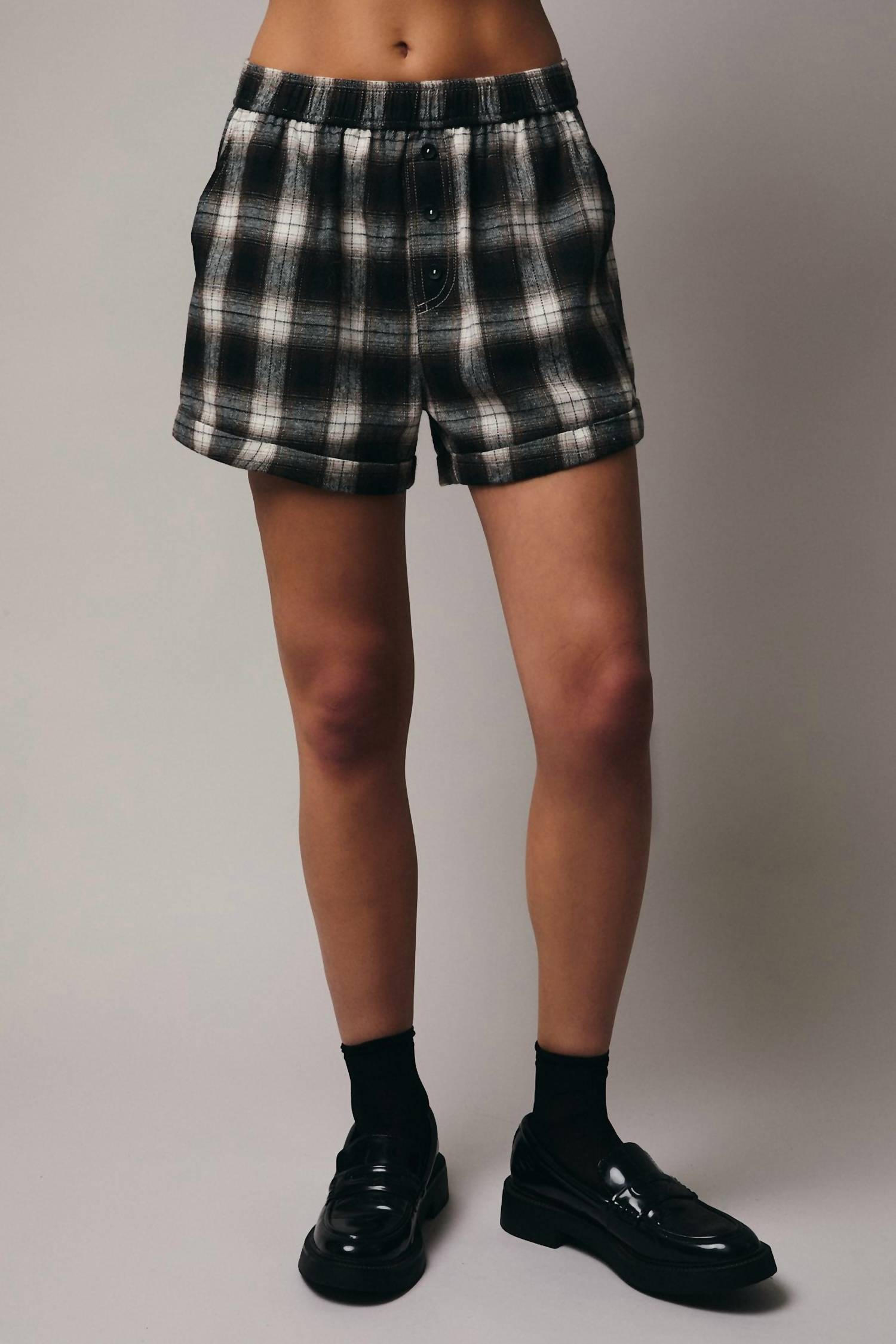 Sunday Edition Plaid Boxer Shorts in brown cream - women's shorts - alternate view