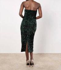 Apricot - Strapless Sequin Midi Dress With Back Slit