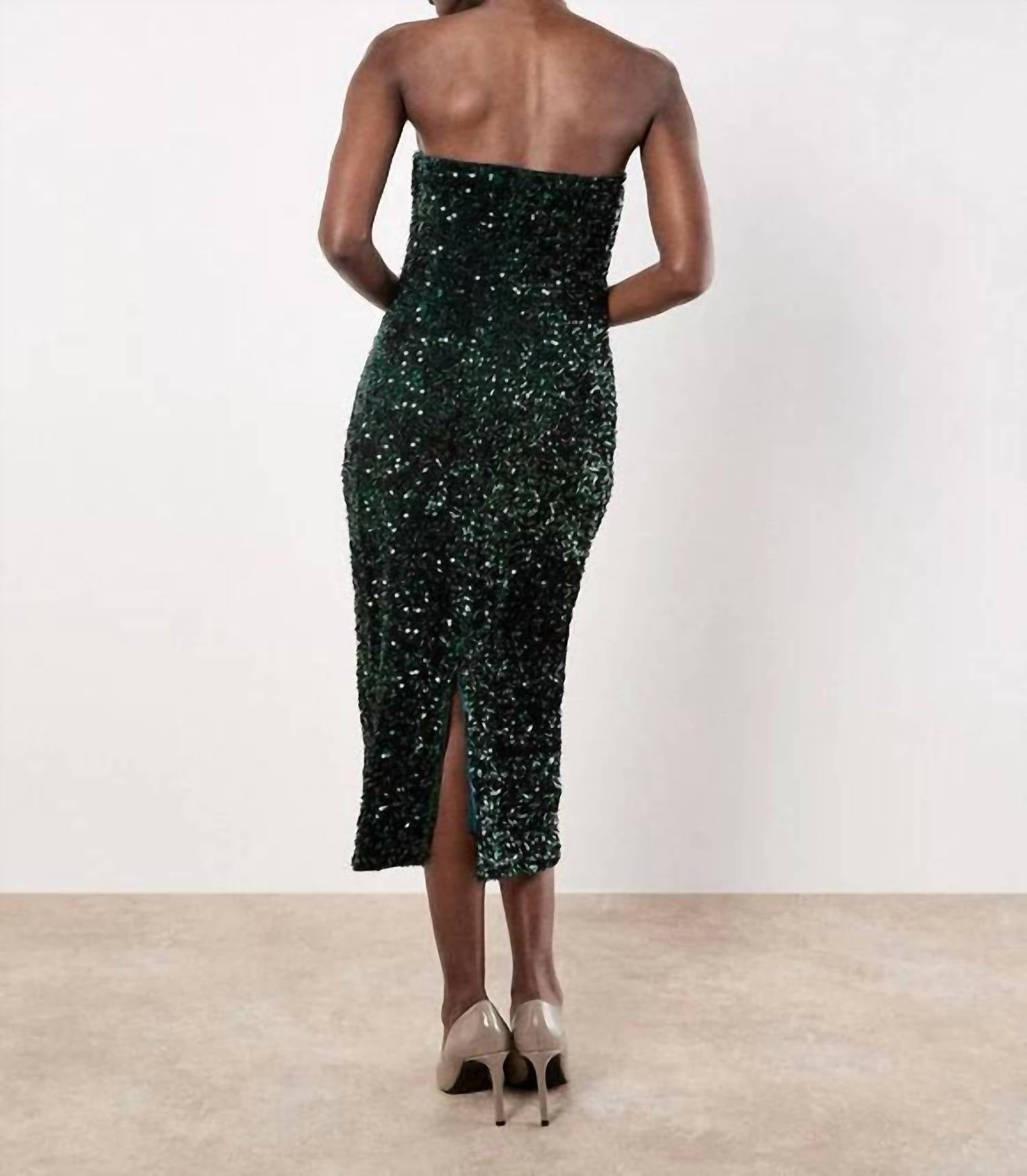 Apricot - Strapless Sequin Midi Dress With Back Slit