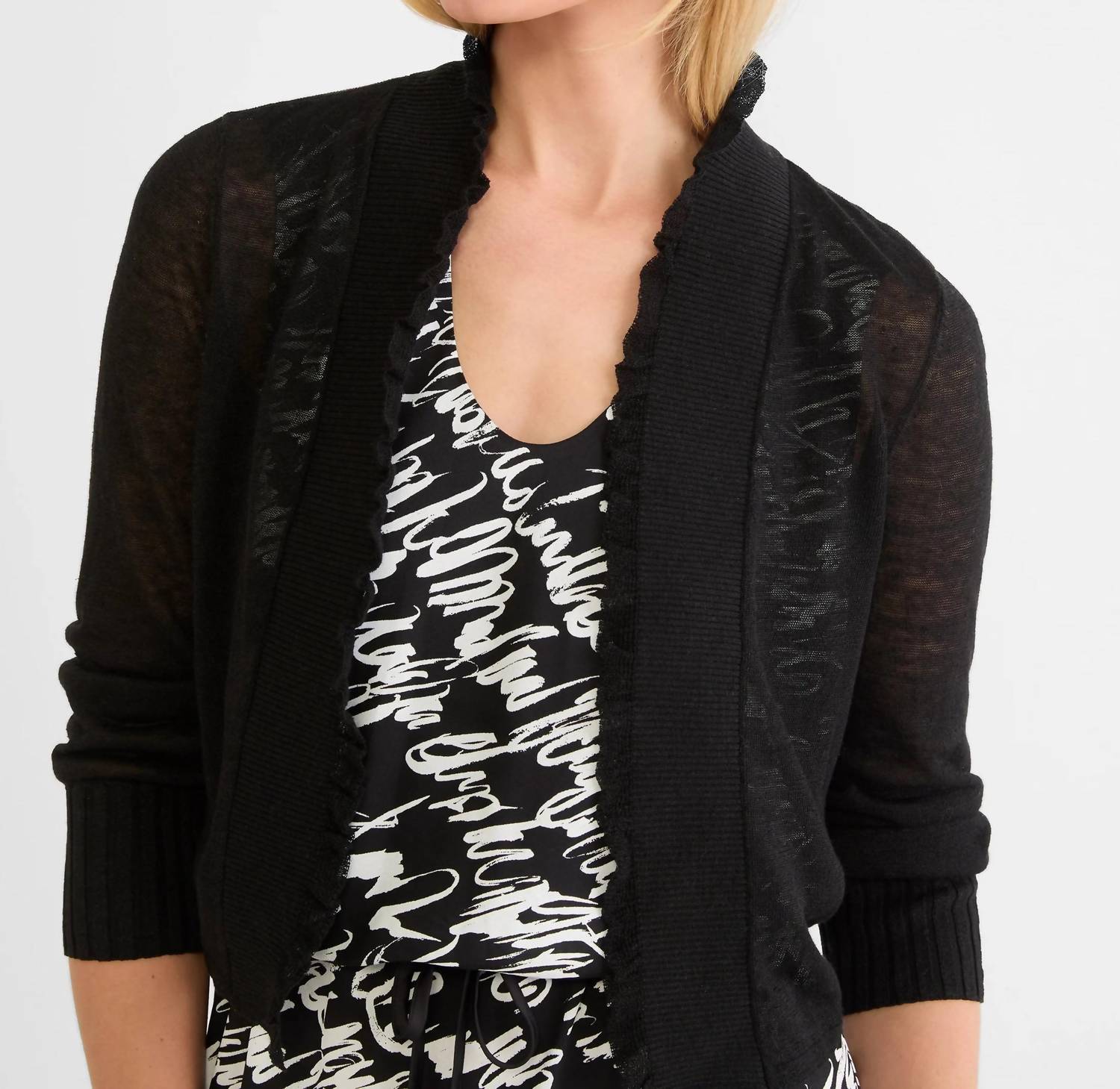 Nic + Zoe - Women's Ruffle Feather Knit Cardigan