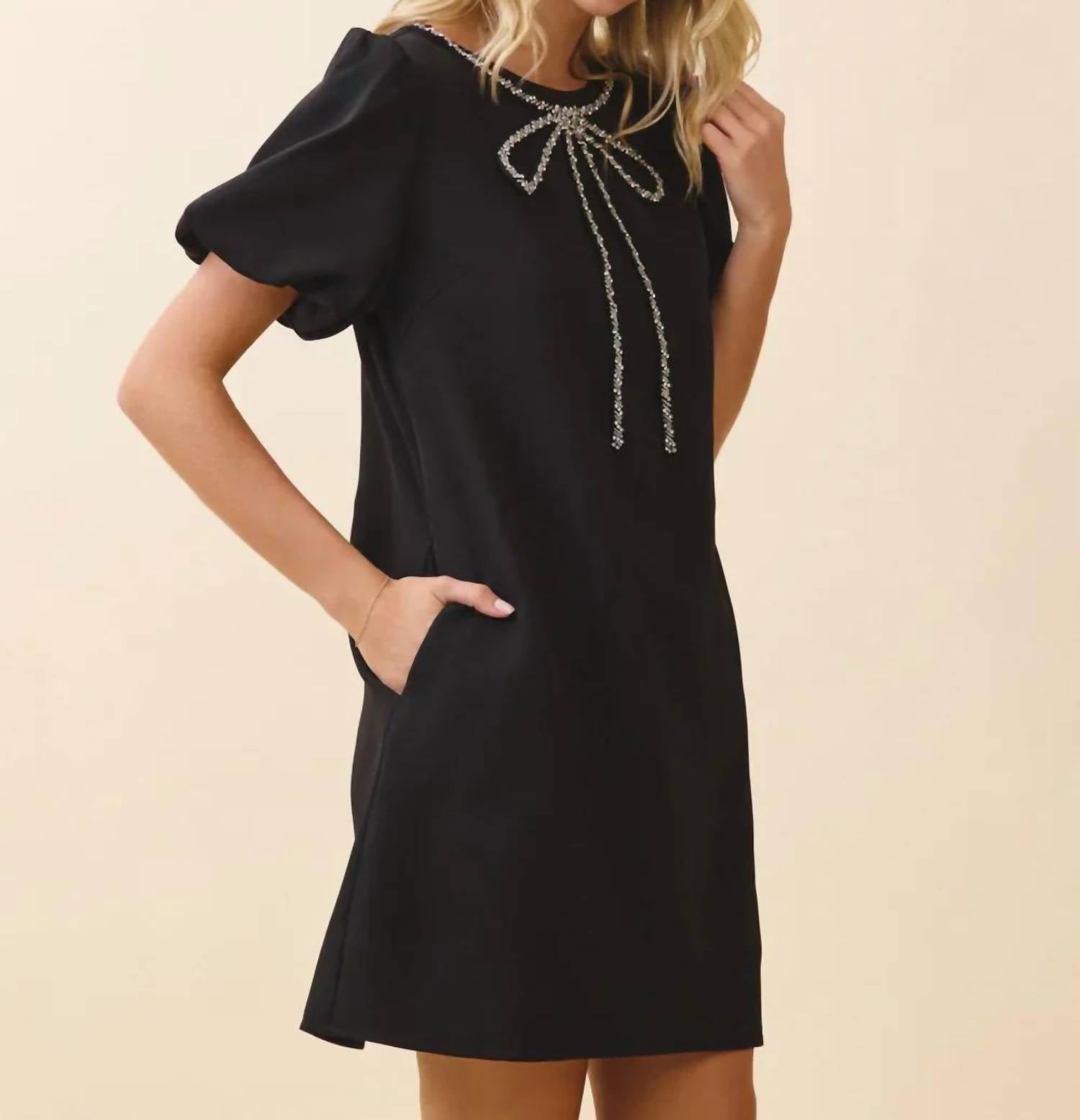 Tcec - Crystal Bow Satin Mini Dress