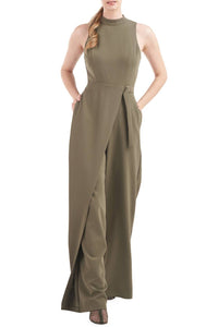 Kay Unger - Women's Mock Neck Sleeveless Stretch Crepe Jumpsuit