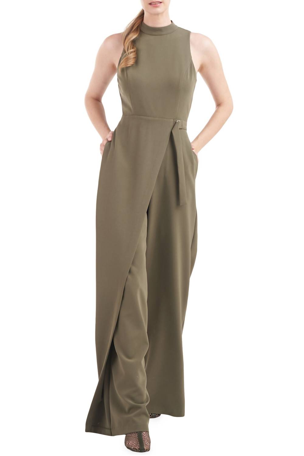 Kay Unger - Women's Mock Neck Sleeveless Stretch Crepe Jumpsuit