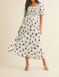 Klesis Floral Midi Puff Sleeves Dress in off white - women's dress