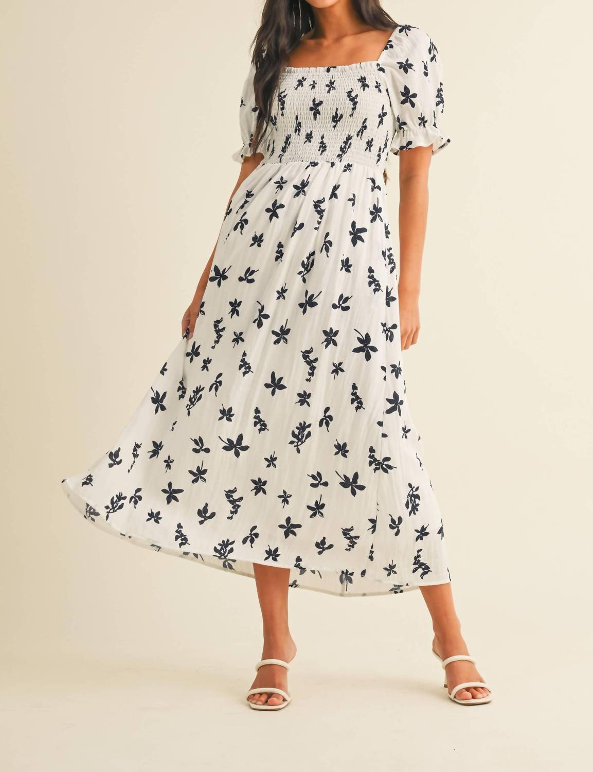 Klesis Floral Midi Puff Sleeves Dress in off white - women's dress
