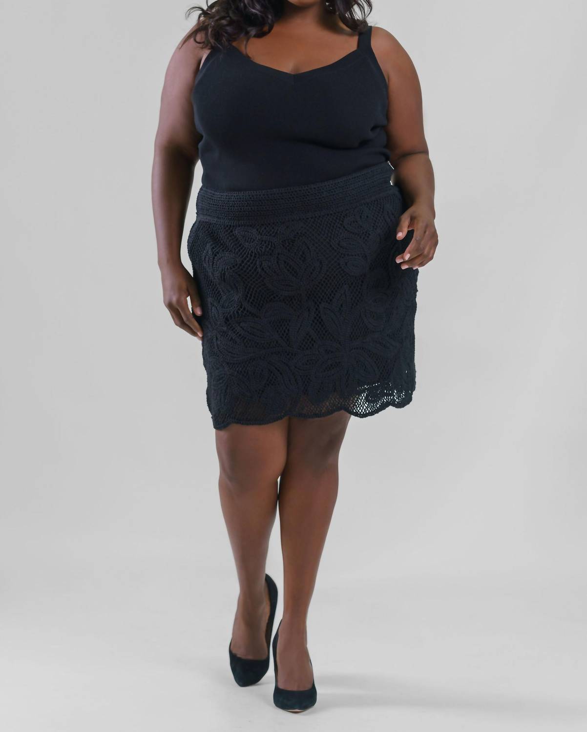 Skies Are Blue - Floral Crochet Mini Skirt - Plus