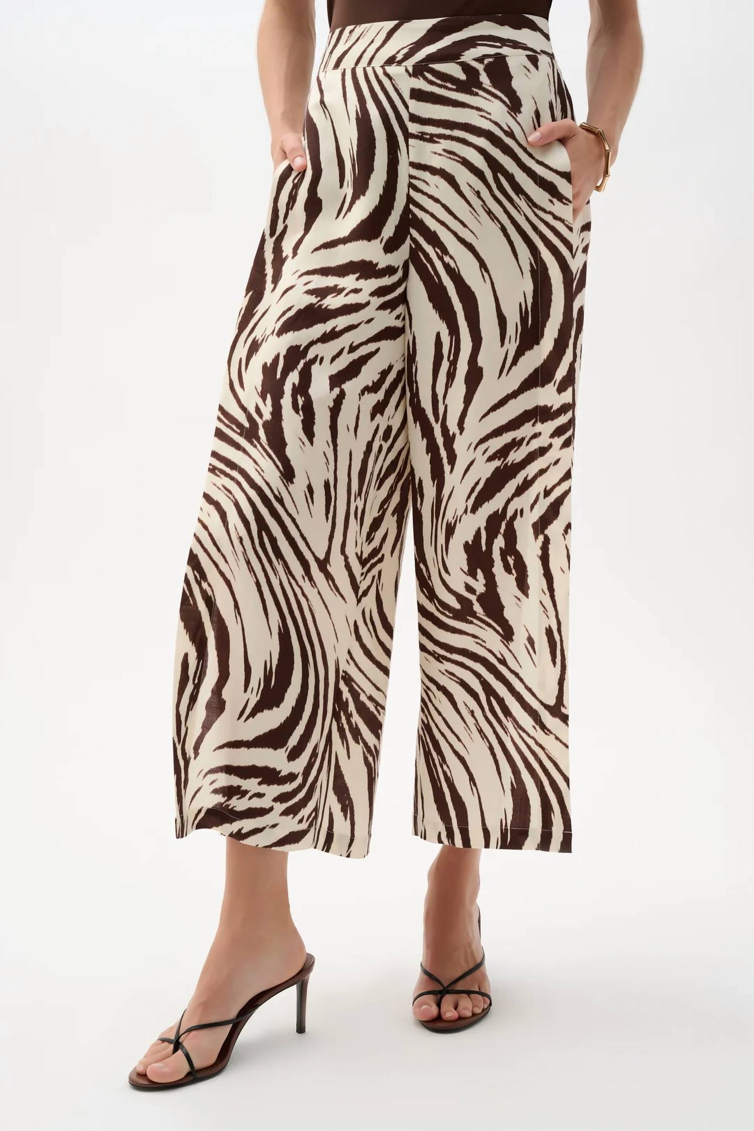 Joseph Ribkoff - Linen Blend Animal Print Culotte Pants With Pleats