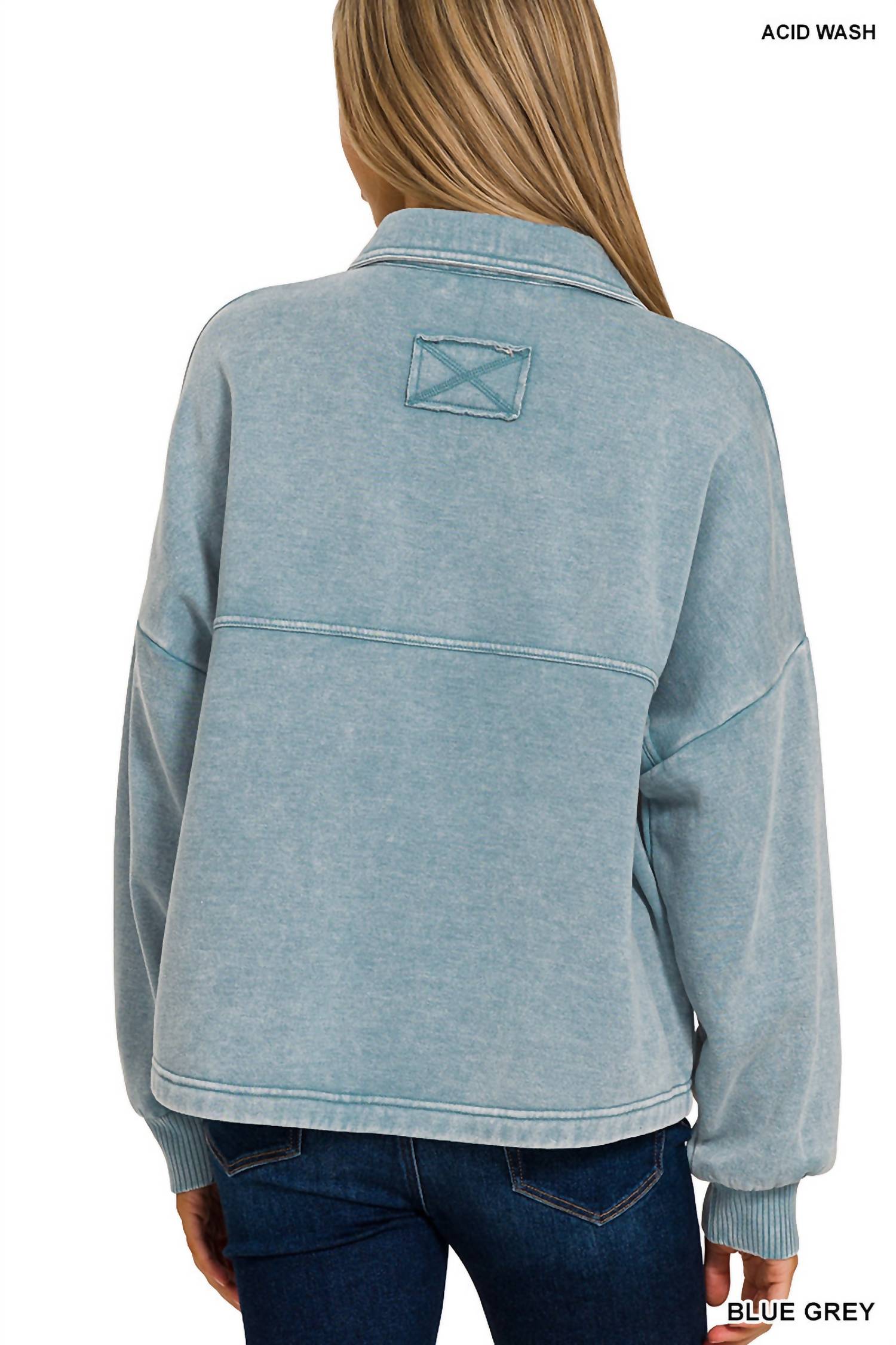 Zenana - Acid Wash Fleece Cropped Shacket With Front Pockets