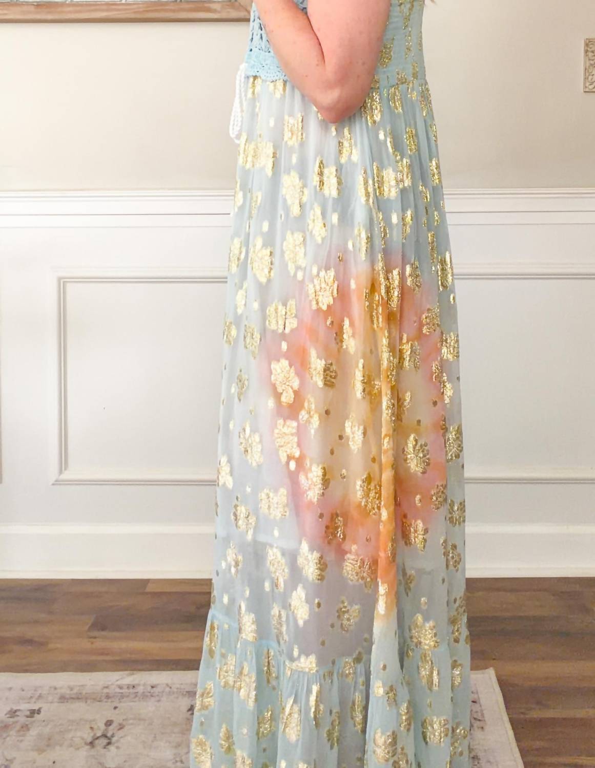 Pol - Crochet Golden Accent Boho Maxi Dress