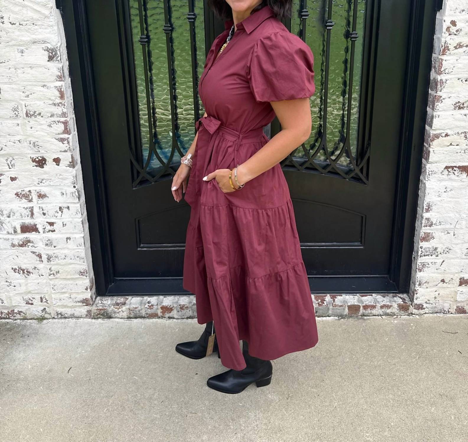 maude vivante Clara Dress in wine - women's dress - detail view