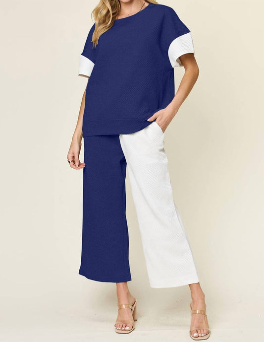 Double Take - Chic Textured T-Shirt & Pants Set