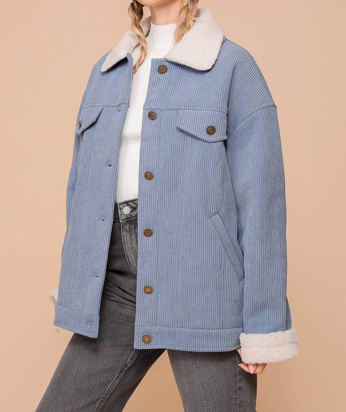 Timing - Corduroy Oversized Jacket With Sherpa Detail