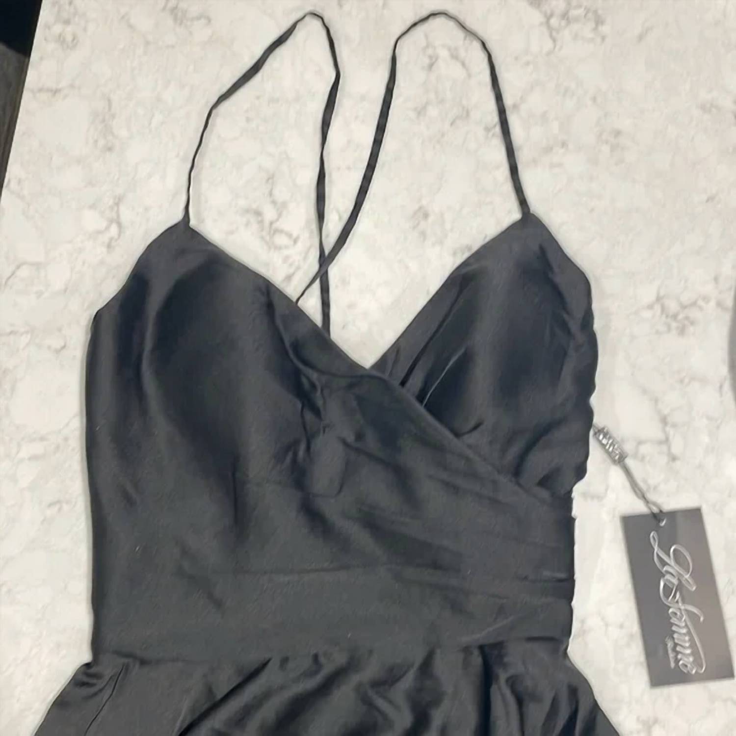 La Femme - Satin V-neck A-line Cocktail Little Dress