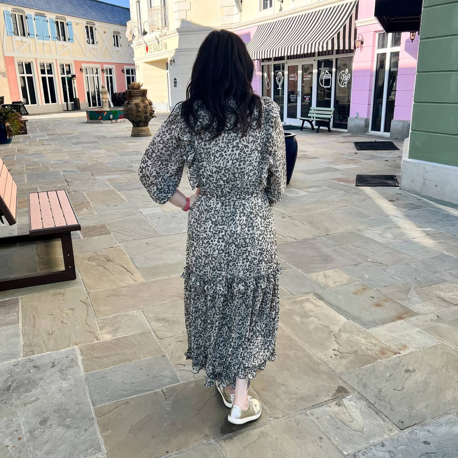 &Merci - 3/4 Sleeve Midi Leopard Dress