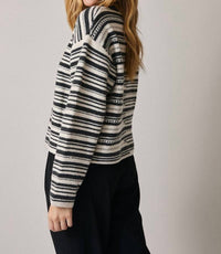 LE LIS Broken Stripe Sweater in cream black - women's sweater - alternate view