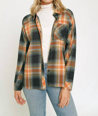 mystree Washed Flannel Shirt in black - women's long sleeve top