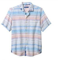 TOMMY BAHAMA Sand Linen Beach Stripe Shirt in infinity pool - men's shirt - detail view