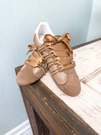 Shu Shop - Women's Bow Lace Retro Ballet Sneakers