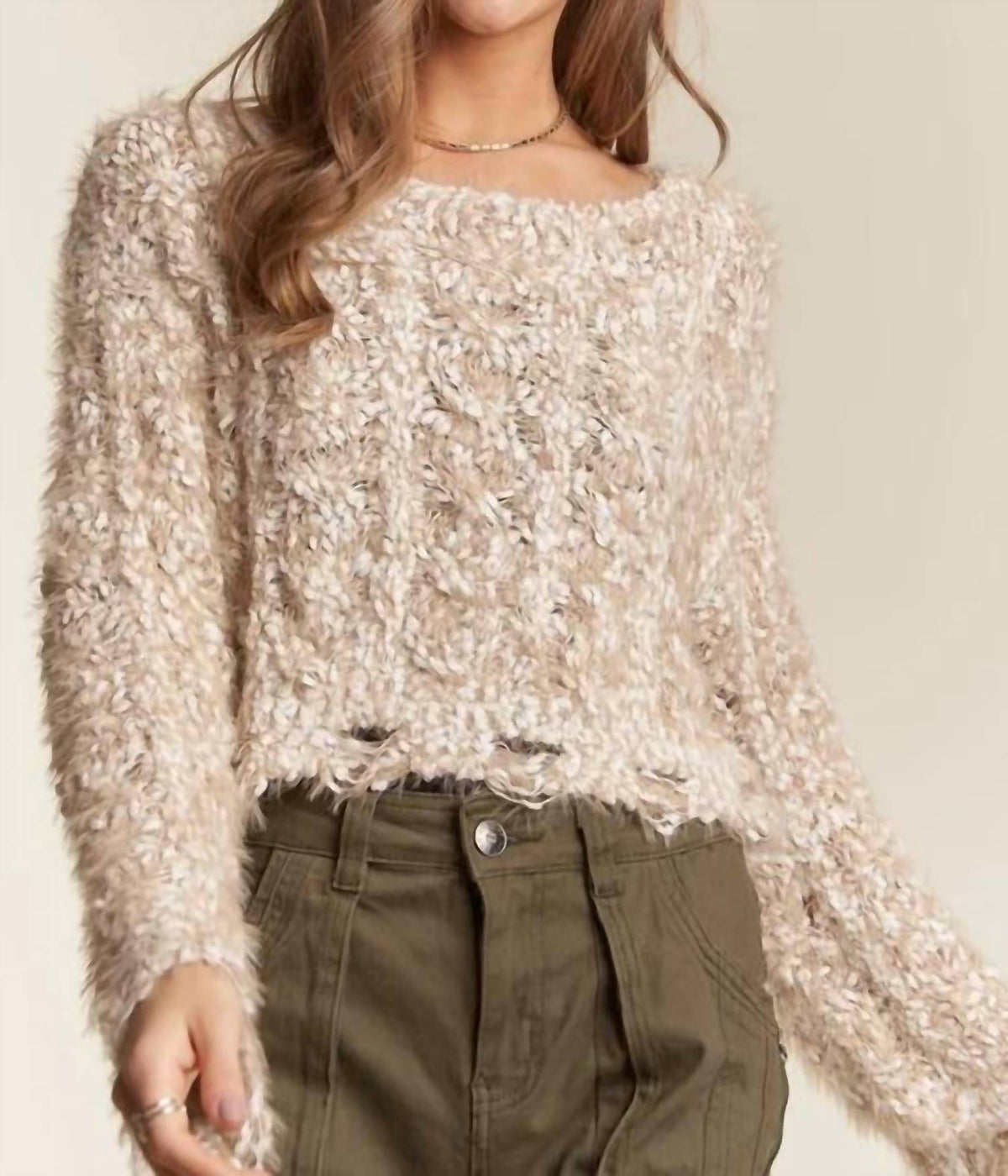 Adora - Popcorn Fuzzy Sweater Crop Top