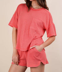 Very J - Oversized Two Tone Double Knit Top & Shorts
